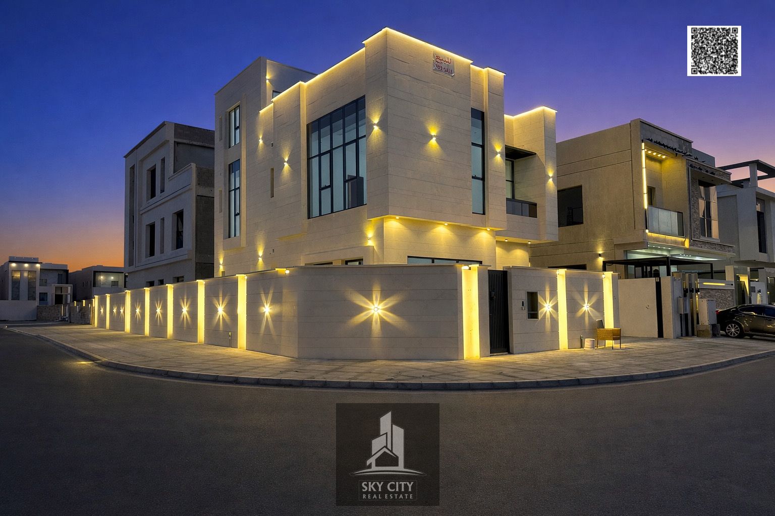 Corner villa for sale in Al Yasmin area, opposite the mall. Ready to move in. Electricity, water, and air conditioning included. 6 rooms.