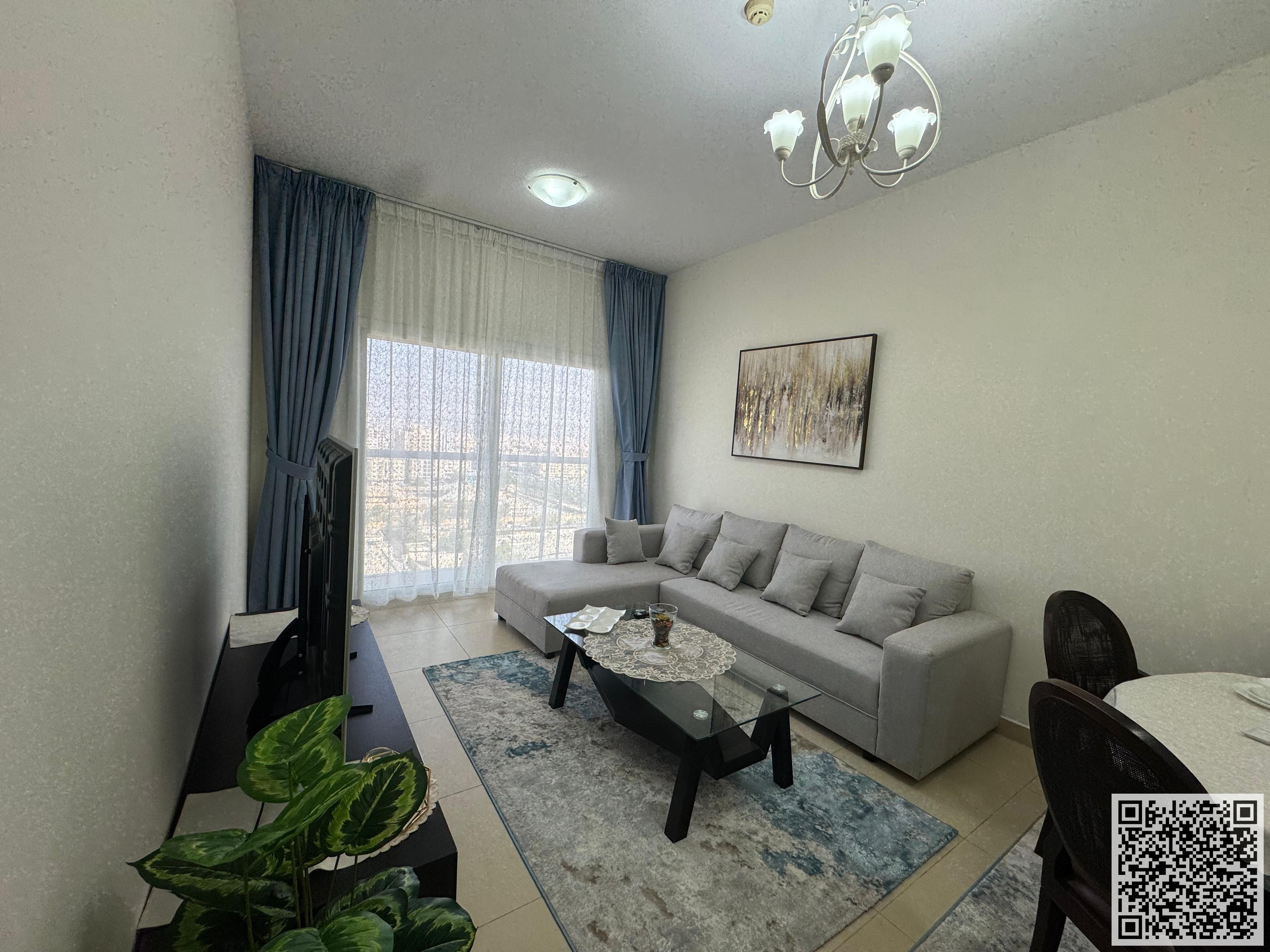 Luxury VIP Apartment second occupant Two bedrooms, living room, and balcony, fully furnished, available for monthly rent in Ajman, Al Yasmin Towers.