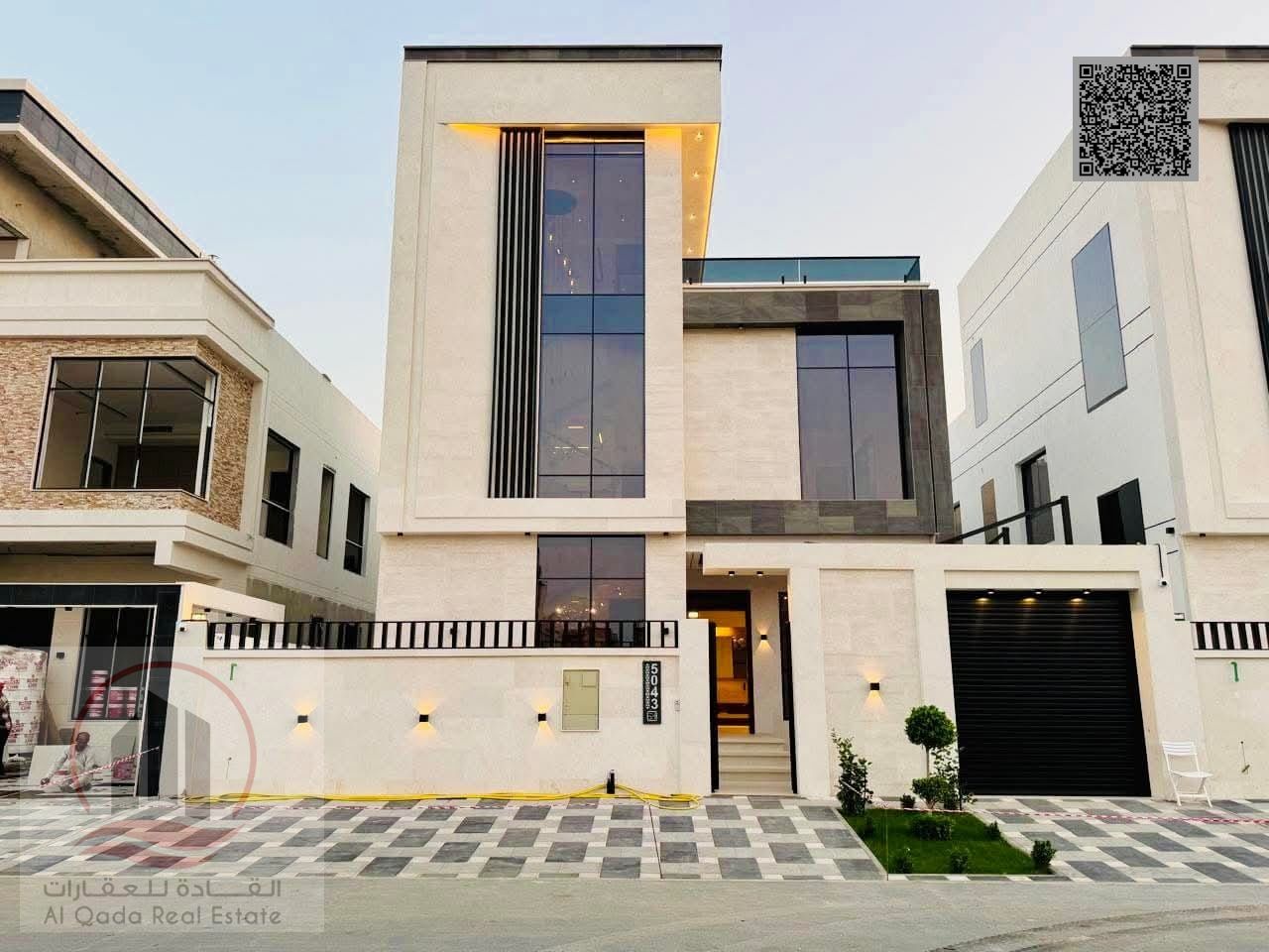 Villa for sale in Ajman, Al Yasmin area. 6 master bedrooms, living room, majlis, maid's room, and roof terrace. Open to all nationalities.