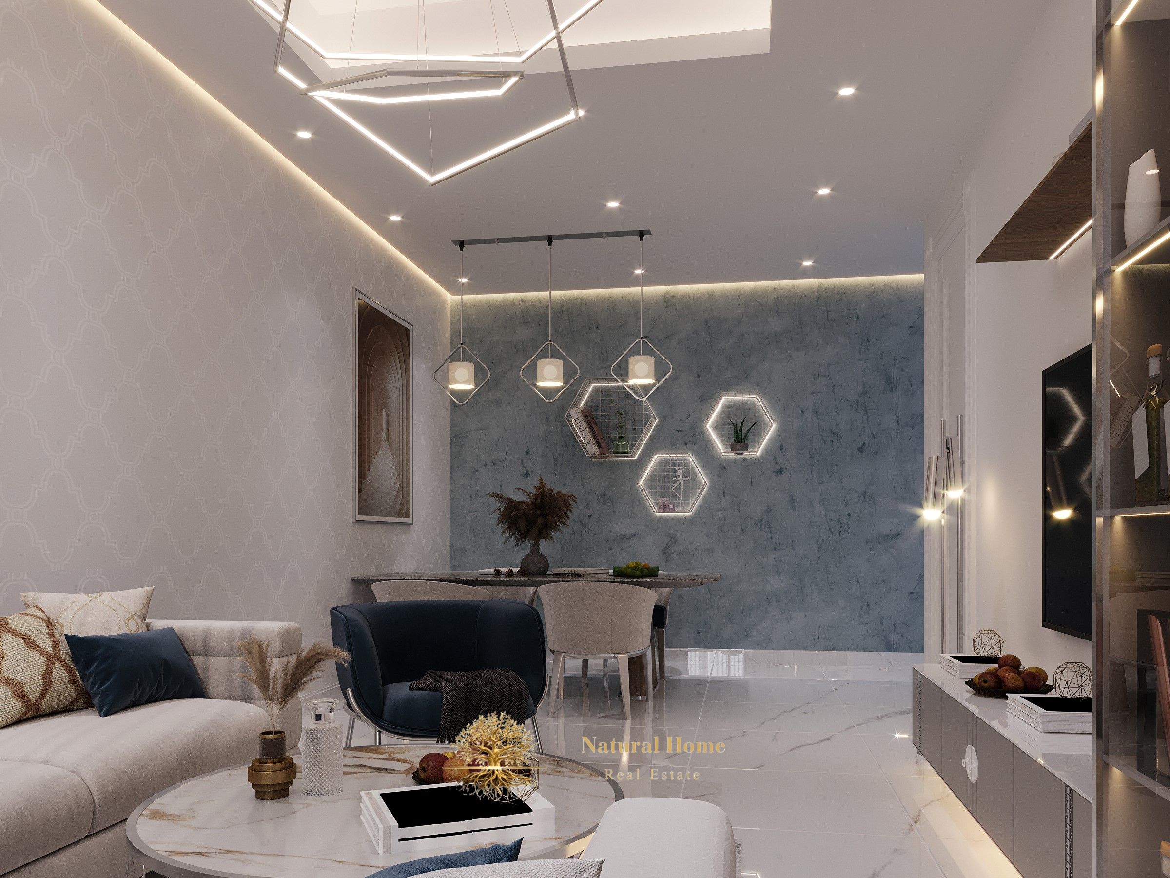 3 fully furnished rooms and a living room on the sea, immediate return and installments for 5 years.