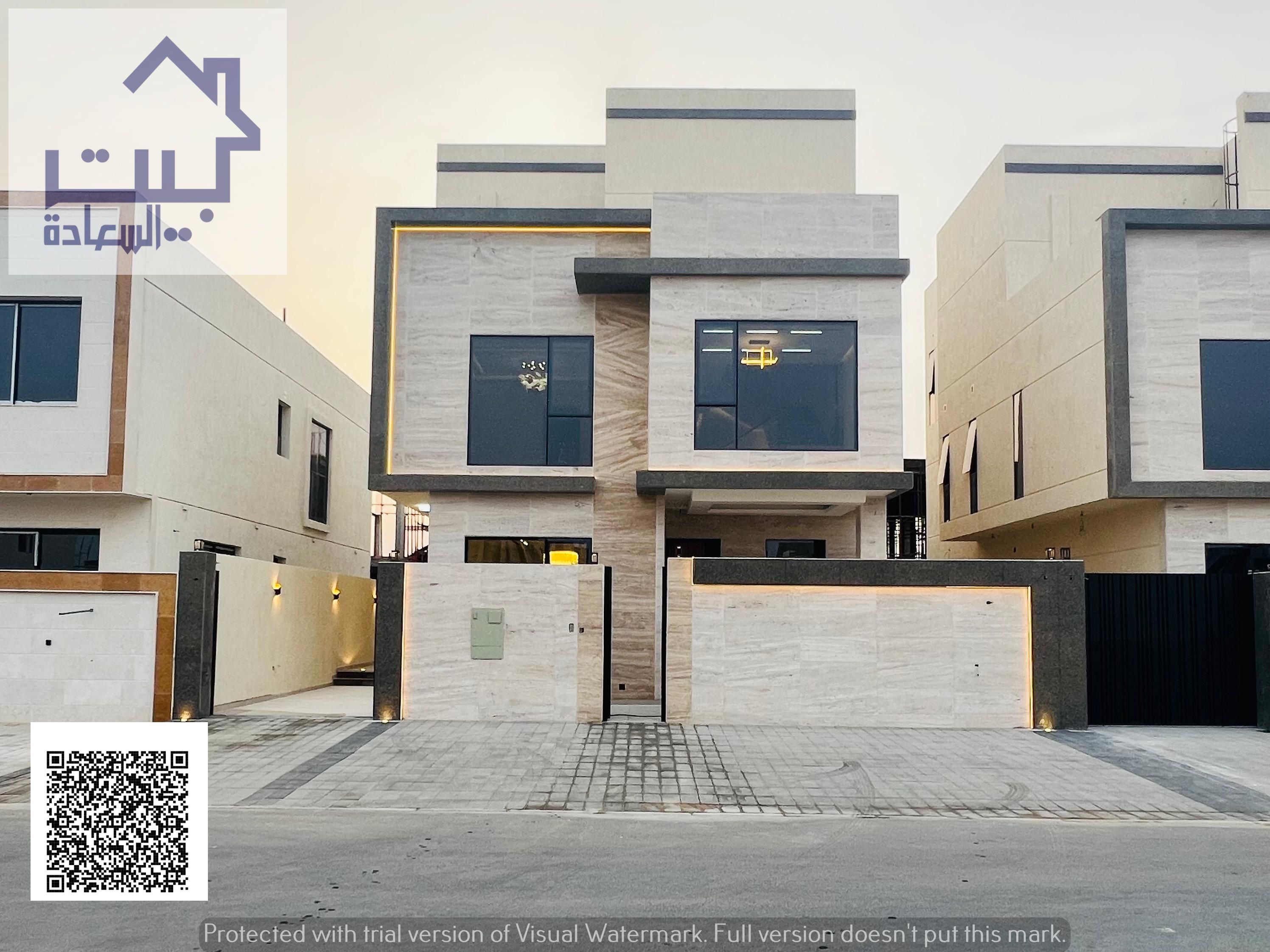 Villa for sale in Al Yasmeen area – Ajman | Freehold for all nationalities | Five master bedrooms + roof terrace + swimming pool | Elegant modern desi