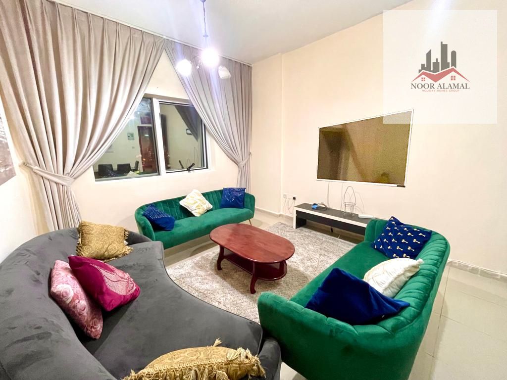 Sharjah Al Khan, one bedroom and living room, second occupant, furnished with super deluxe hotel-style furniture