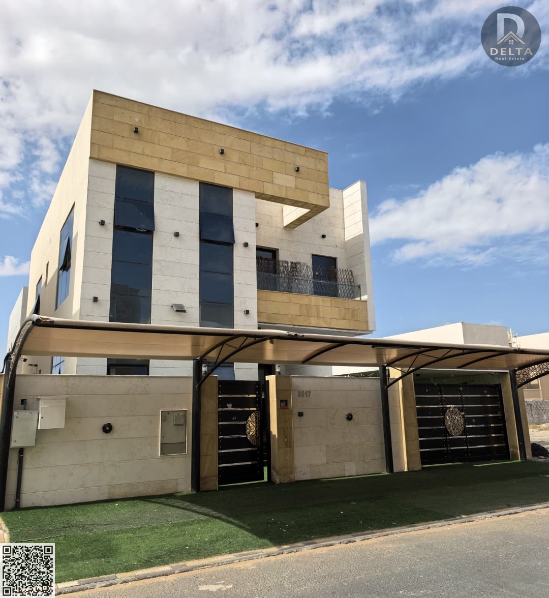 Villa for rent in the prestigious Al Yasmin area of Ajman. It features five master bedrooms for families, a large majlis (formal sitting room) for g