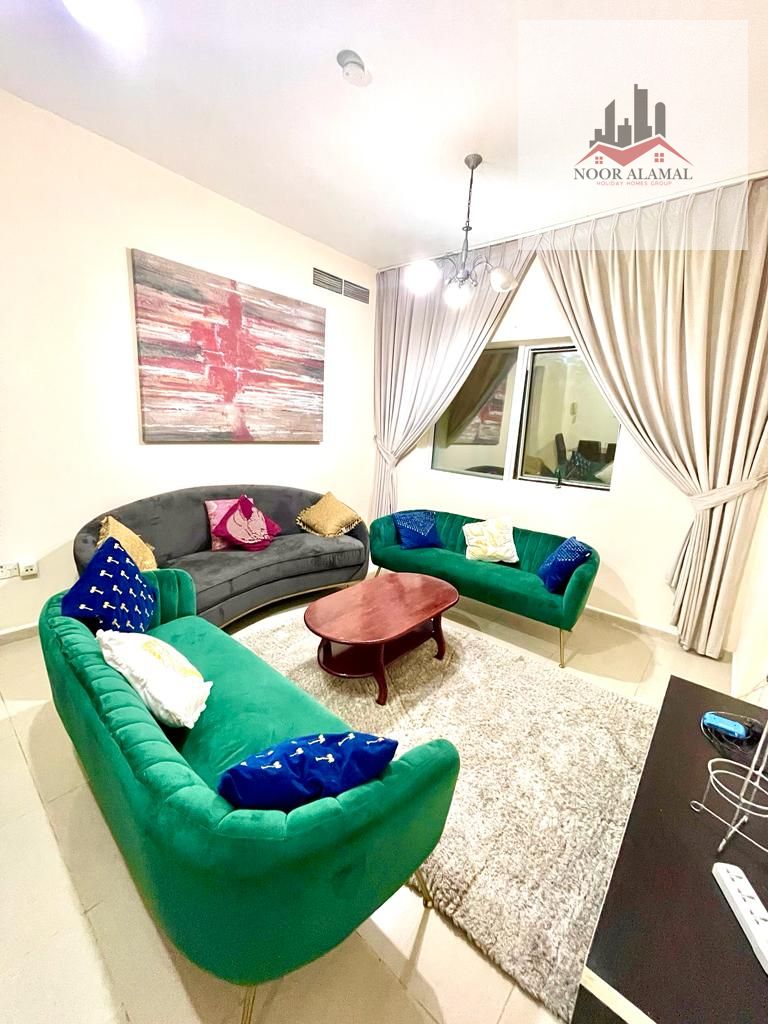 Sharjah Al Khan, one bedroom, living room, kitchen, and two bathrooms
