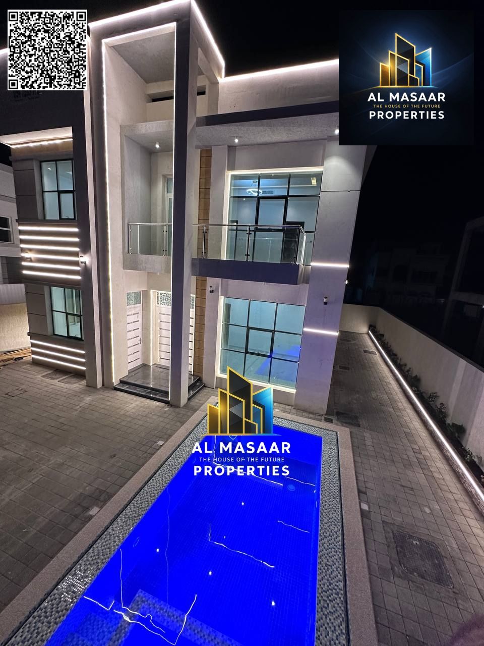 Villa in Al Yasmin, large area, excellent design, freehold ownership. Price includes electricity, water, and air conditioning.