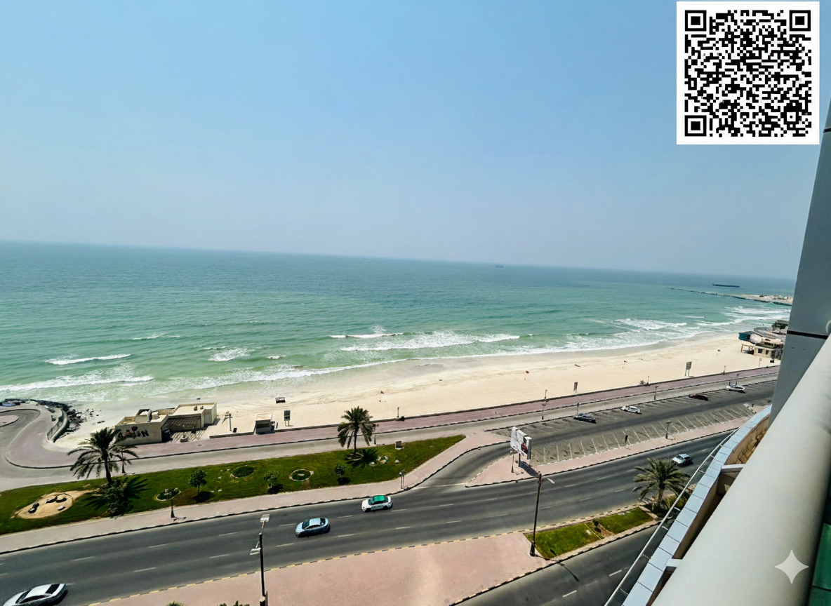 Beautiful two-bedroom apartment with a sea view, at a bargain price, first row on Ajman Corniche