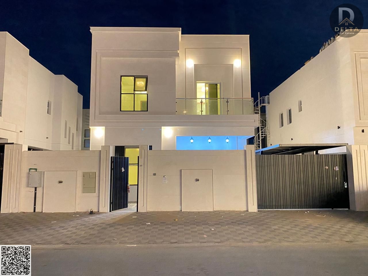 A villa with a sophisticated modern design, located in the upscale Al Zahia area, offering stability and privacy. The villa features a setback area an