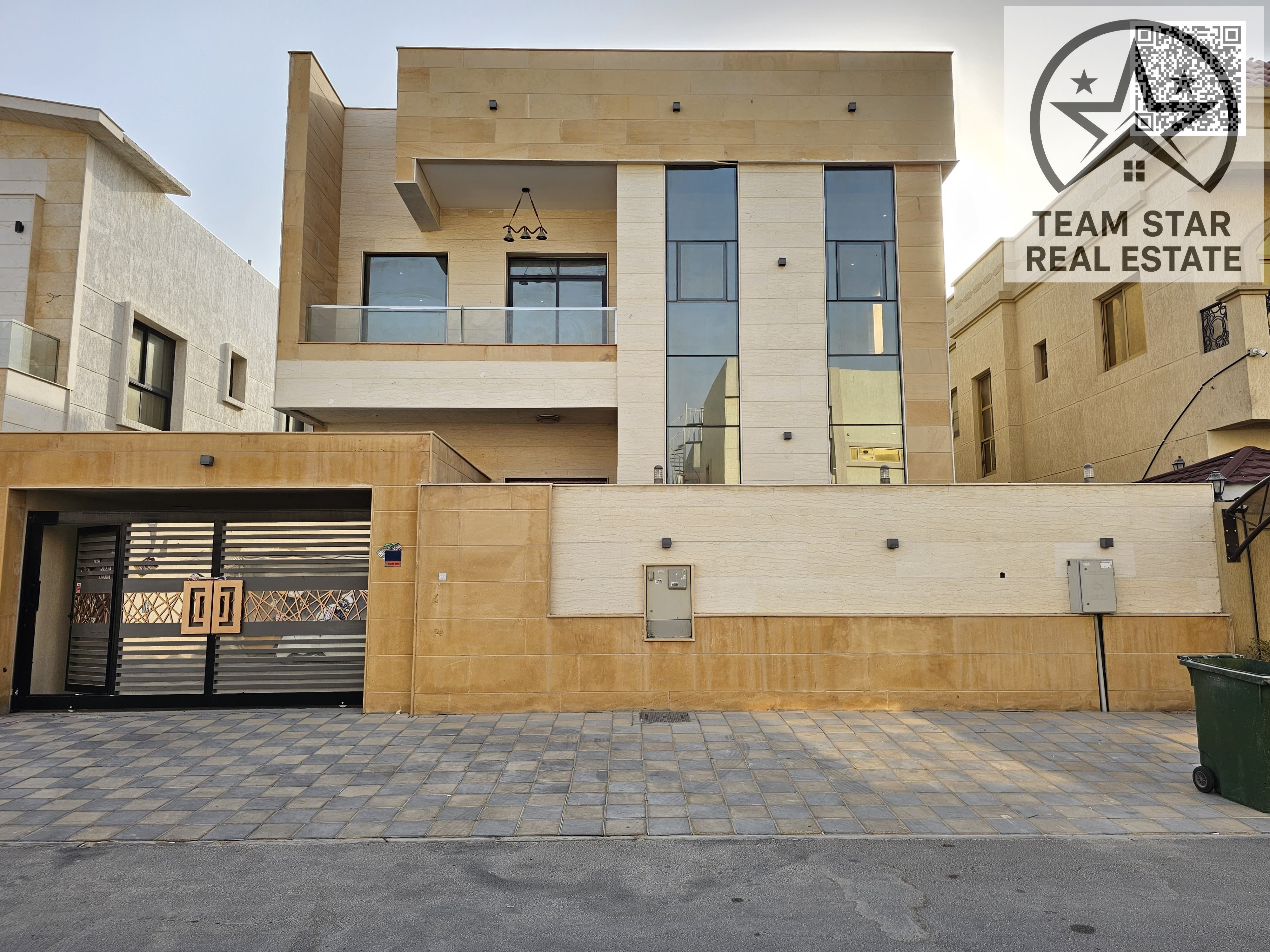 5 master bedroom villa with 7 bathrooms, living room, large kitchen, maid's room, internal courtyard, nearby mosque, swimming pool, large courtyard, c