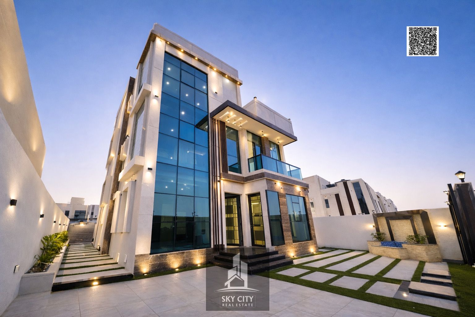 Corner villa for sale in Al Bahia area, near the Chinese market and Al Zawraa beach. Ground floor, first floor, and roof.