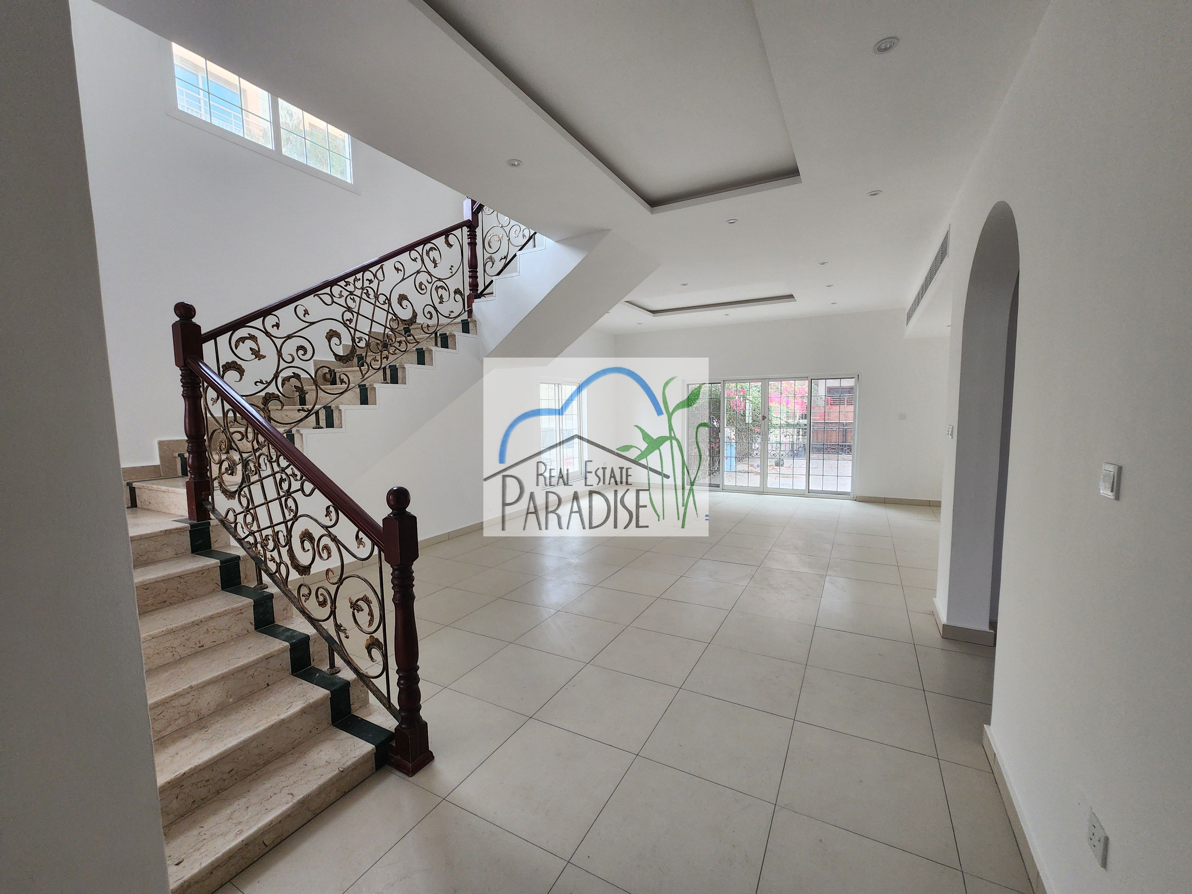 away from fly zone new finish 3 bedroom all master bedrooms villa/balcony / maids room/laundry space/private entrance/covered parking for rent mirdif