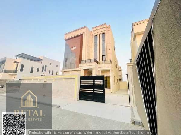 For sale: Luxury villa in Al Alia, Ajman – G+2, 6 spacious bedrooms, modern kitchen, aged travertine facade, and prime location on main road