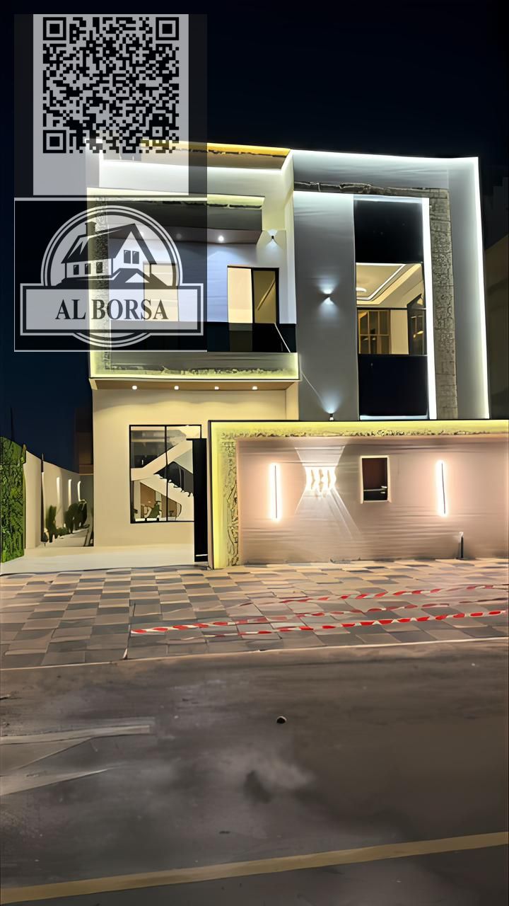 Villa for sale on Al Zahia roundabout, 3 floors, 5 master bedrooms, majlis, living room and maid's room.