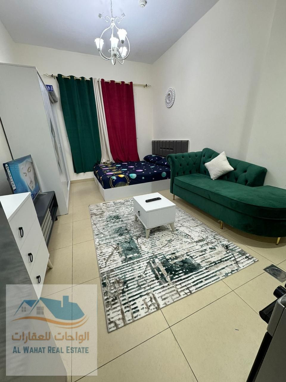 Fully furnished studio apartment for monthly rent in Al Yasmin Towers, Al Jurf 2, Ajman. Price: AED 3200 including all bills and internet.