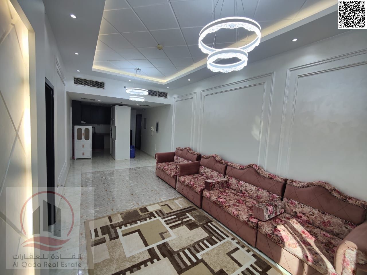 Apartment for rent, 3 bedrooms and a living room, in Ajman, Al Amrah area, Emirates Towers. Prime location and excellent finishing.