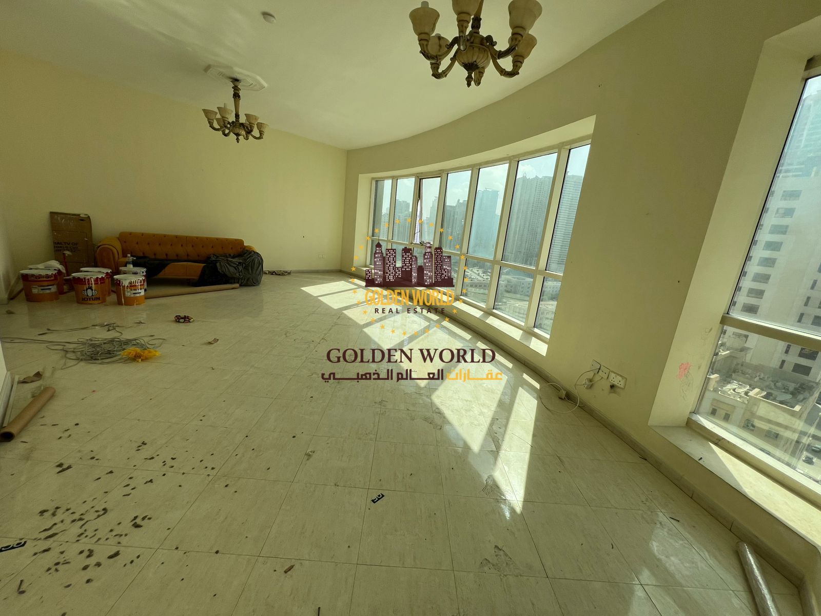 2-bedroom apartment in Al Majaz 3, Sharjah with sea view, 3 baths, master room, gym, pool, 24/7 security, family-only. Rent 65,000 via Tabby or Tamara