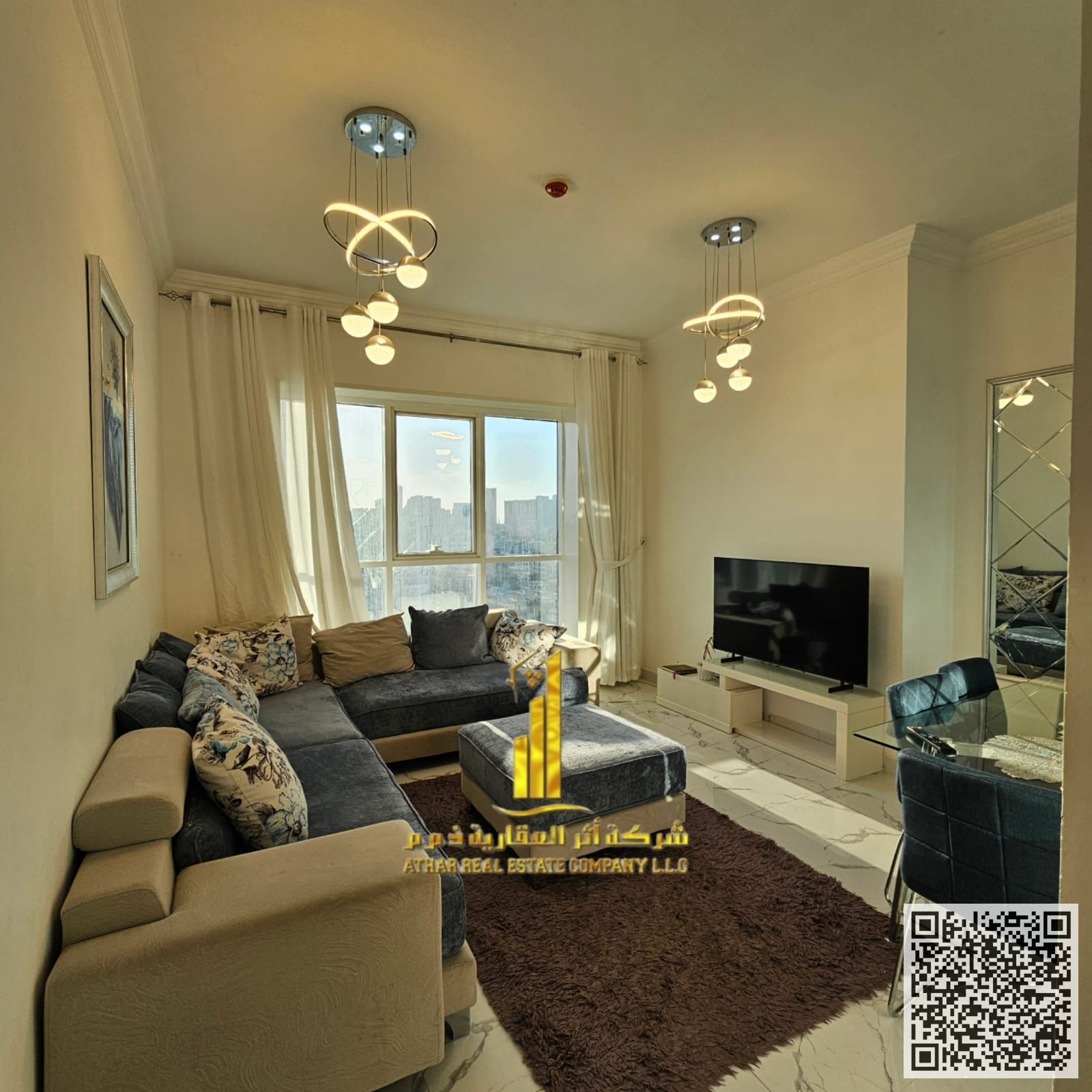 Luxurious furnished one-bedroom apartment with brand new furniture available for monthly rent in Ajman - Al Rashidiya 1 - Oasis Towers