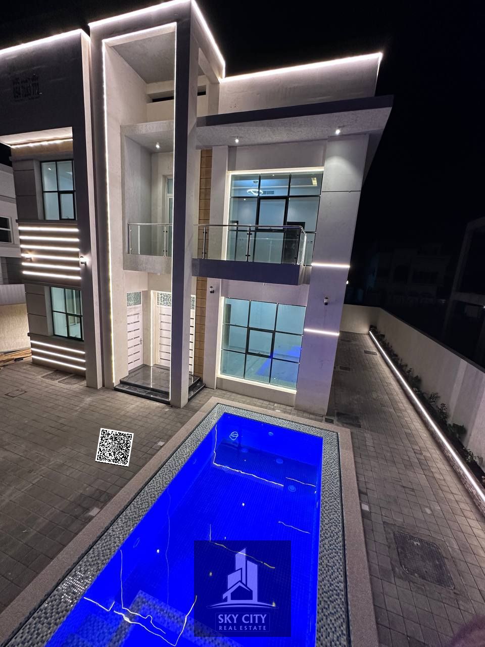 Famous and luxurious private swimming pool in Ajman, ready for electricity and air conditioning.