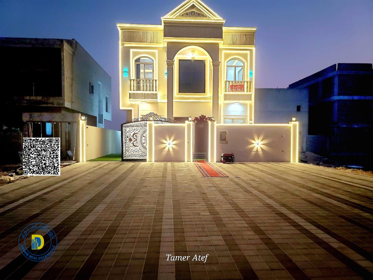 For sale in Al Zahiyah, Ajman: a luxurious classic villa with 5 bedrooms, super deluxe finishing, bank financing, freehold .