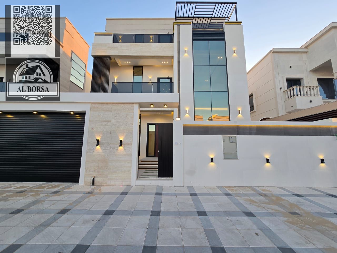 Villa for rent in Al Bahia, 6 master bedrooms, living room and majlis, maid's room, swimming pool and central air conditioning, area 3800 ft².
