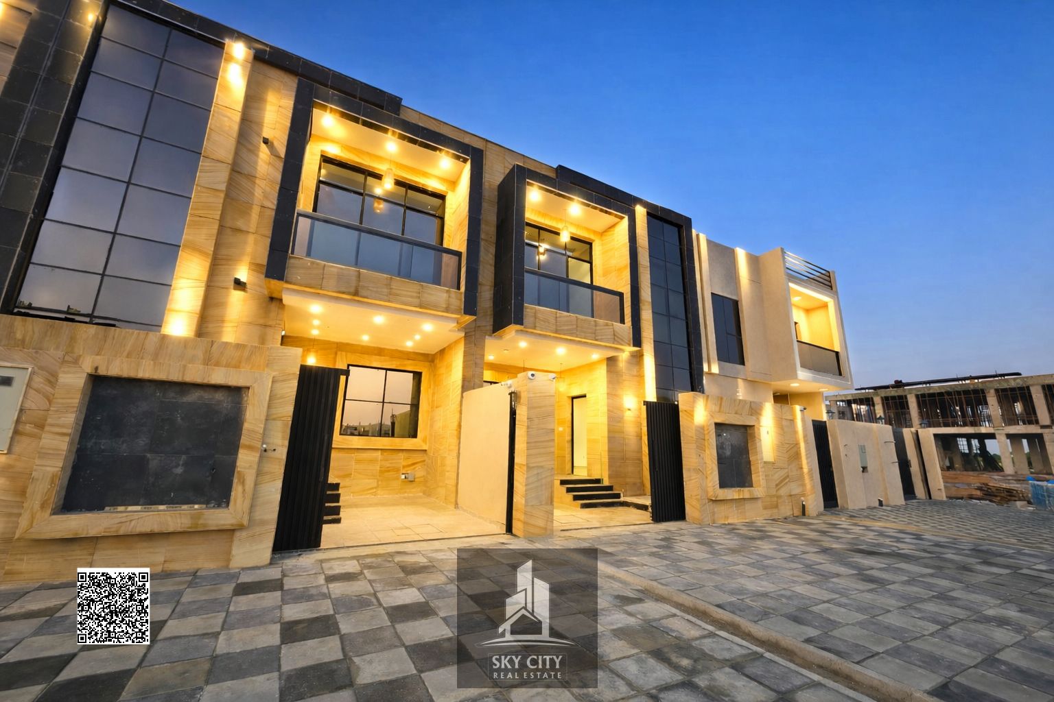 Luxury 5-Bedroom Townhouse | AED 1,230,000 All-Inclusive | Freehold for All NationalitiesLuxury townhouse for sale in a prime location on Sheikh Mohammed Bin Zayed Road. Land + first floor, featuring 5 spacious bedrooms with an elegant stone façade and a