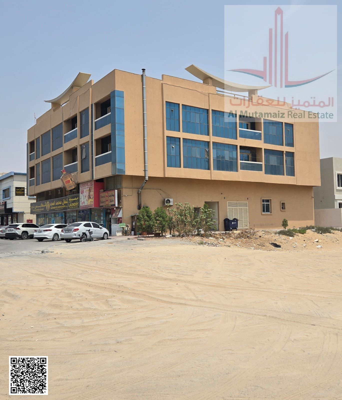 For sale: Residential/Commercial building in Al-Muwayhat (G + Mezzanine + 2 floors), total area 9687 sq ft, monthly income 768,000, asking price 8,5M