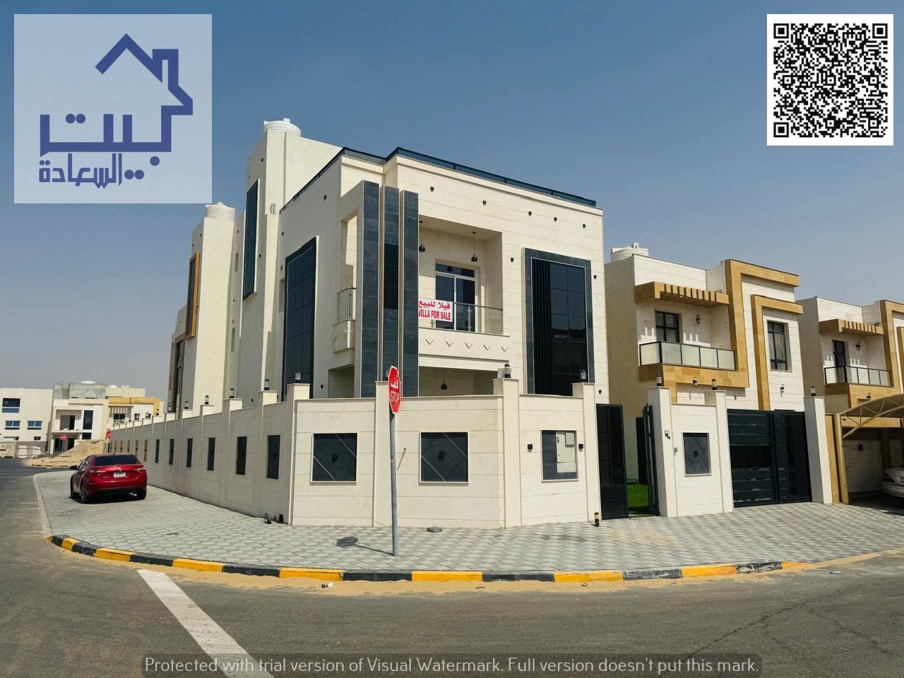 Your dream villa, corner plot with ground floor, first floor, and roof, fully stone facade with excellent finishes, very close to Sheikh Mohammed Bin