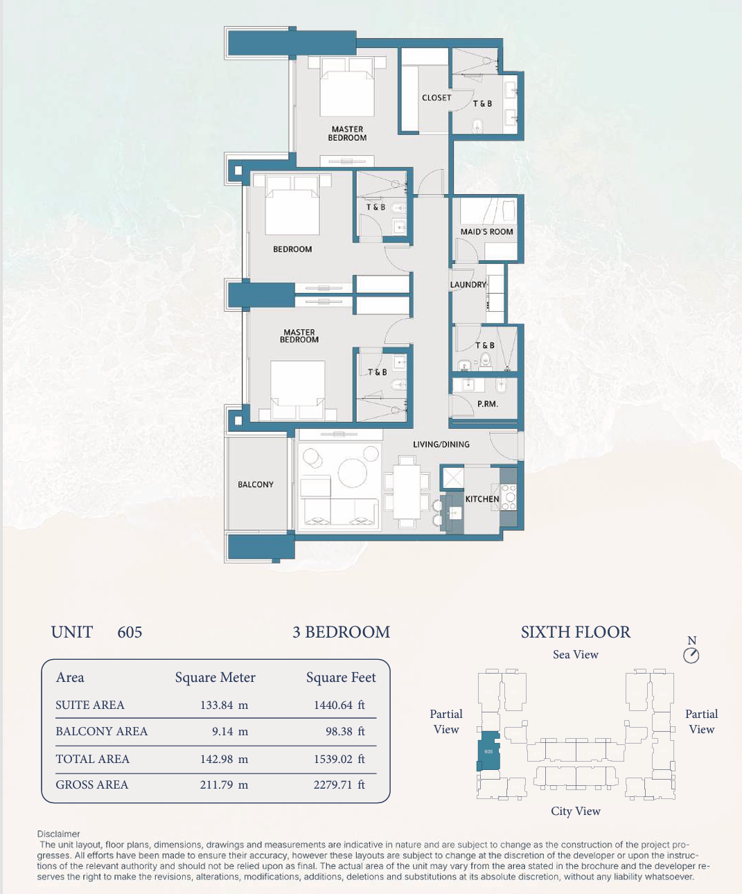 3BR + Maid+ Laundry | 2,280 Sqft | Partial Sea View | Mawjan Tower | 1% Monthly Plan | 5% Downpayment | Luxury Coastal Living | Large Layout