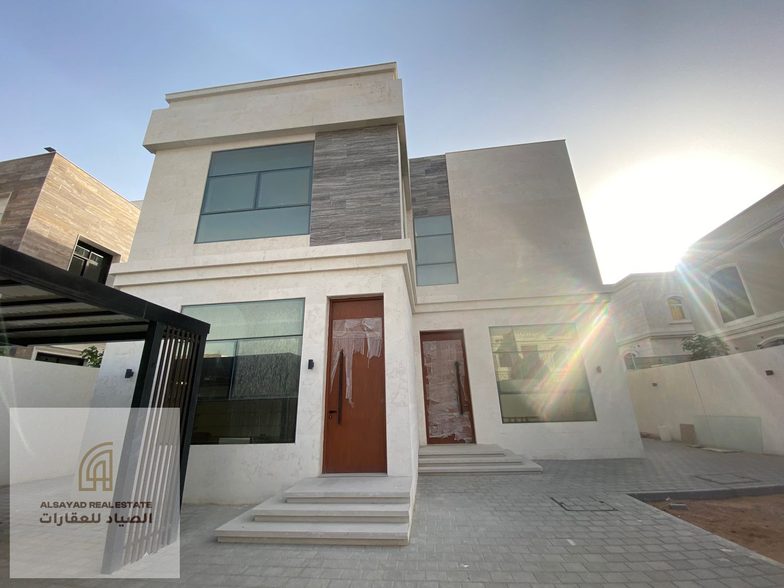 Luxurious corner villa for sale in Al Hoshi area, Sharjah Emirate, featuring a strategic location behind Al Nouf Mall and directly opposite the Cooper