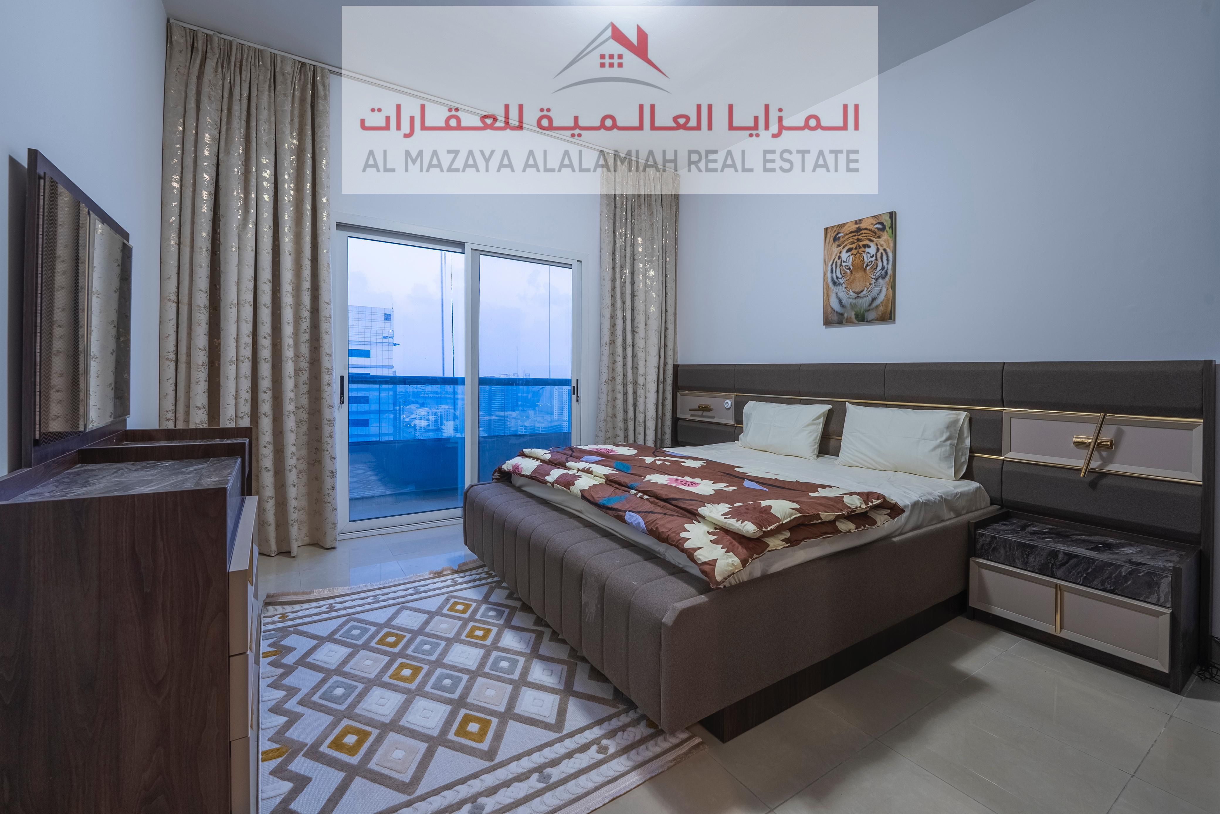 Furnished room and hall for monthly rent in Al Mamzar, Beach Tower 2