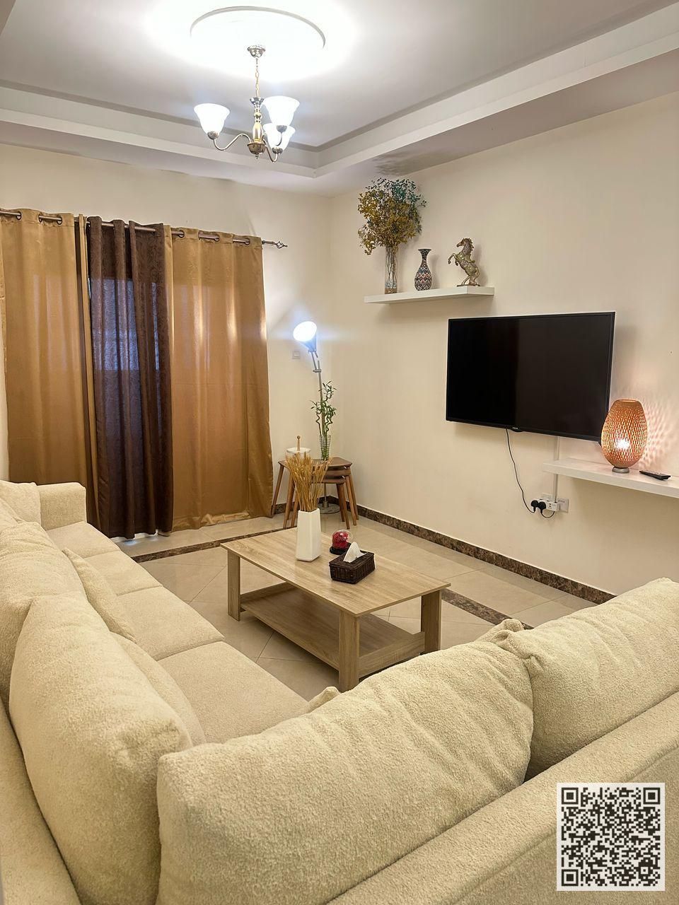 Second tenant in a brand new, luxurious, and elegant one-bedroom apartment with a living room, fully furnished with brand new, very high-end furniture