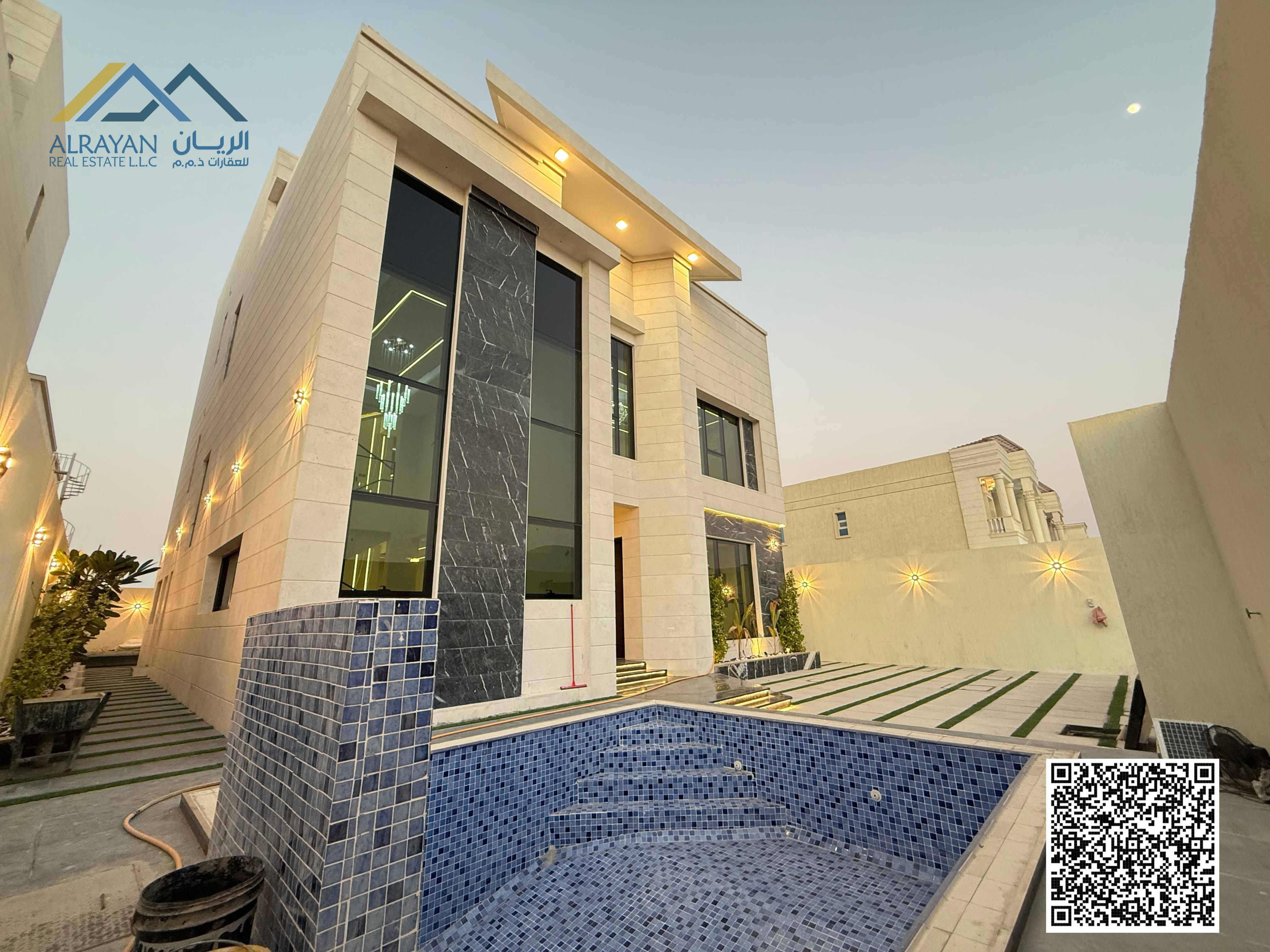 Luxury villa for sale VIP finishing, super deluxe finishing The villa is in an excellent location on the exit of Sheikh Mohammed Bin Zayed R