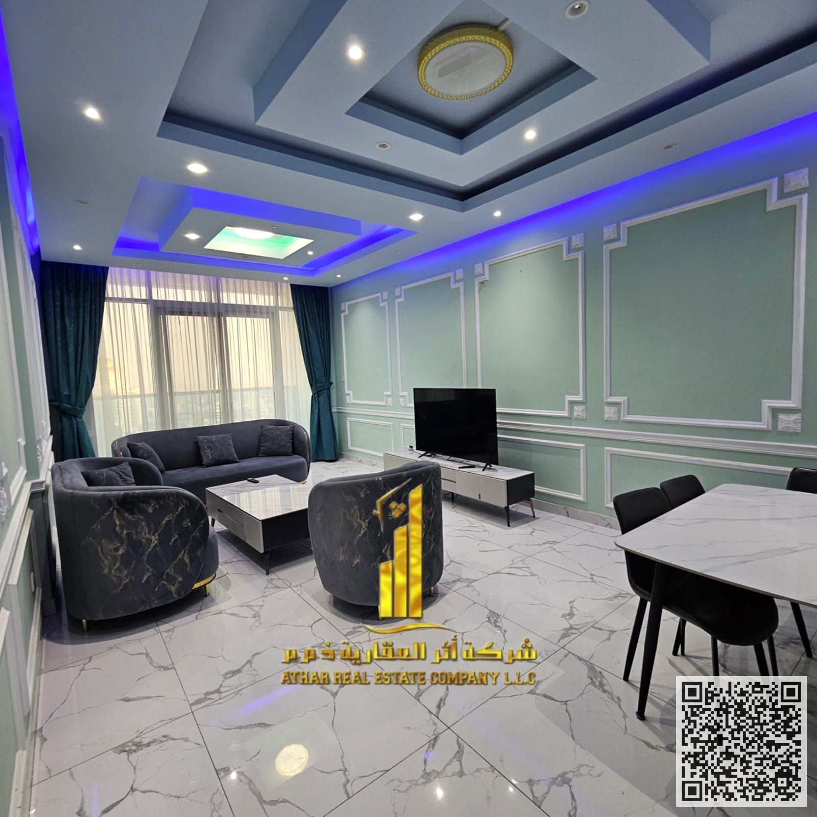 With an open view, a fully furnished two-bedroom apartment with a living room for monthly rent in Ajman Includes bills , gym, pool, and parking.