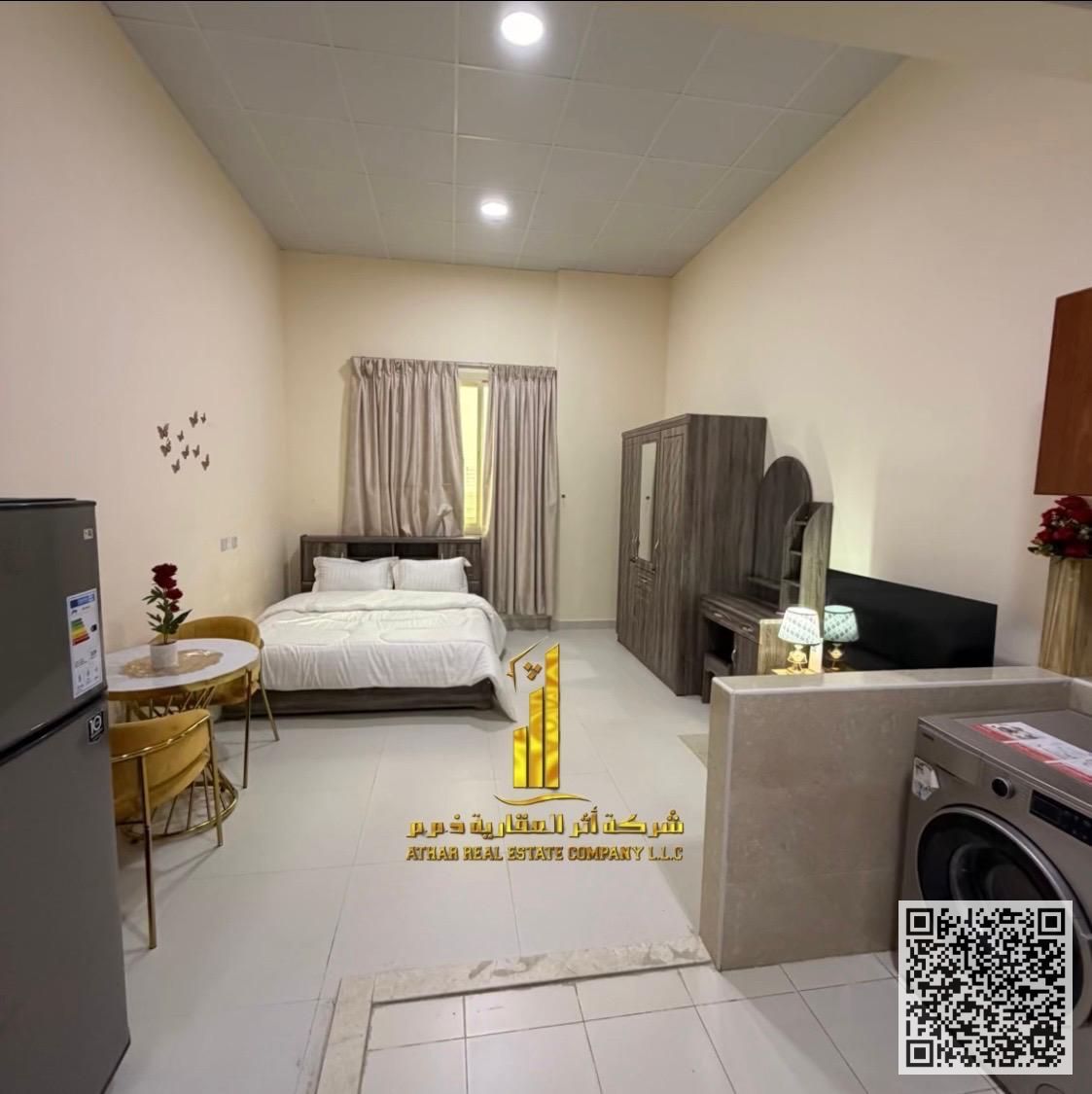 Fully furnished studio apartment for monthly rent in Ajman, Al Rawdah 2 - Sheikh Ammar Street Includes bills and internet Ready to move in