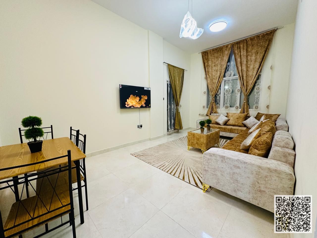 Luxurious and elegant two-bedroom apartment with a living room, fully furnished with brand new, high-end furniture, in a prime location. All bills and