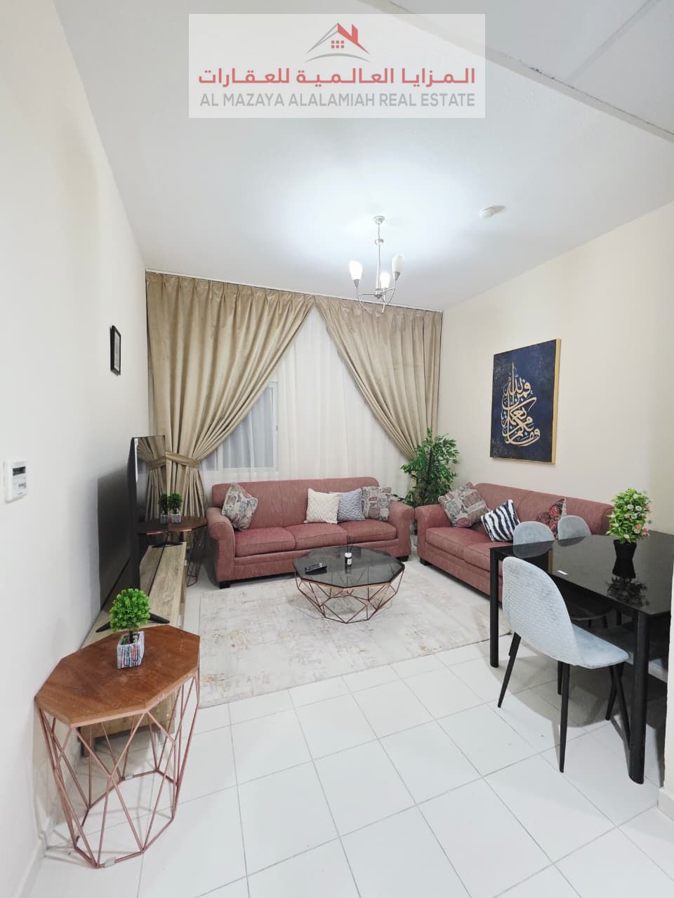 Two-bedroom apartment with a fully furnished super deluxe living room in Al Qasimia - Sharjah, for monthly rent including internet.