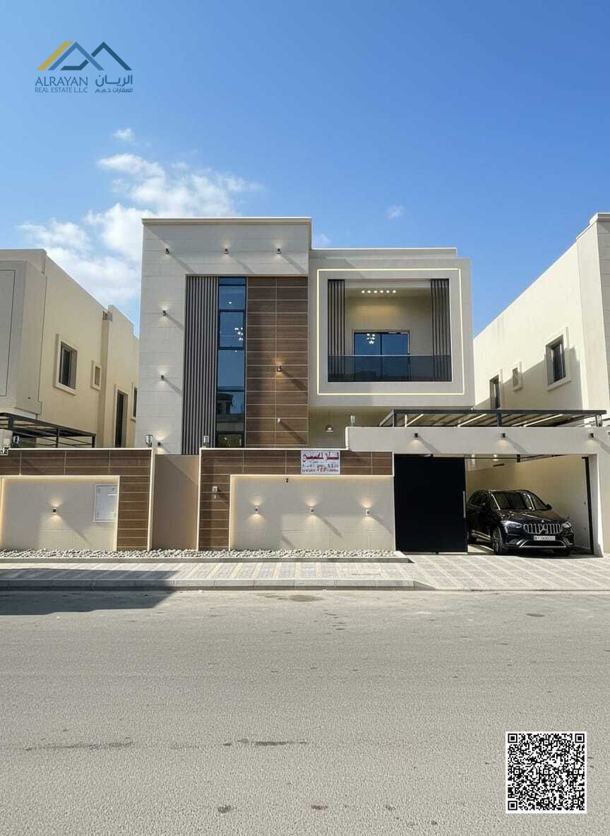 Luxury villa for sale in Ajman, Al Bahia. Super deluxe finishing. The villa is in an excellent location on the Sheikh Mohammed Bin Zayed Road exi