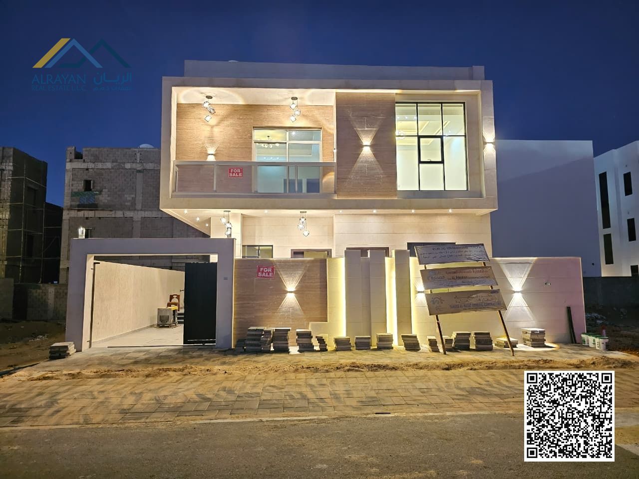Luxury villa for sale in Ajman, Al Bahia. Super deluxe finishing. The villa is in an excellent location on the Sheikh Mohammed Bin Zayed Road exi