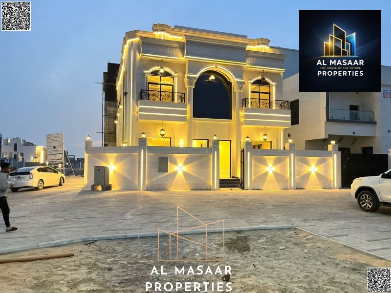 Villa for sale in Al Helio 2 area – Ajman | Freehold for all nationalities | Modern design | Five bedrooms + roof | Registration fees included