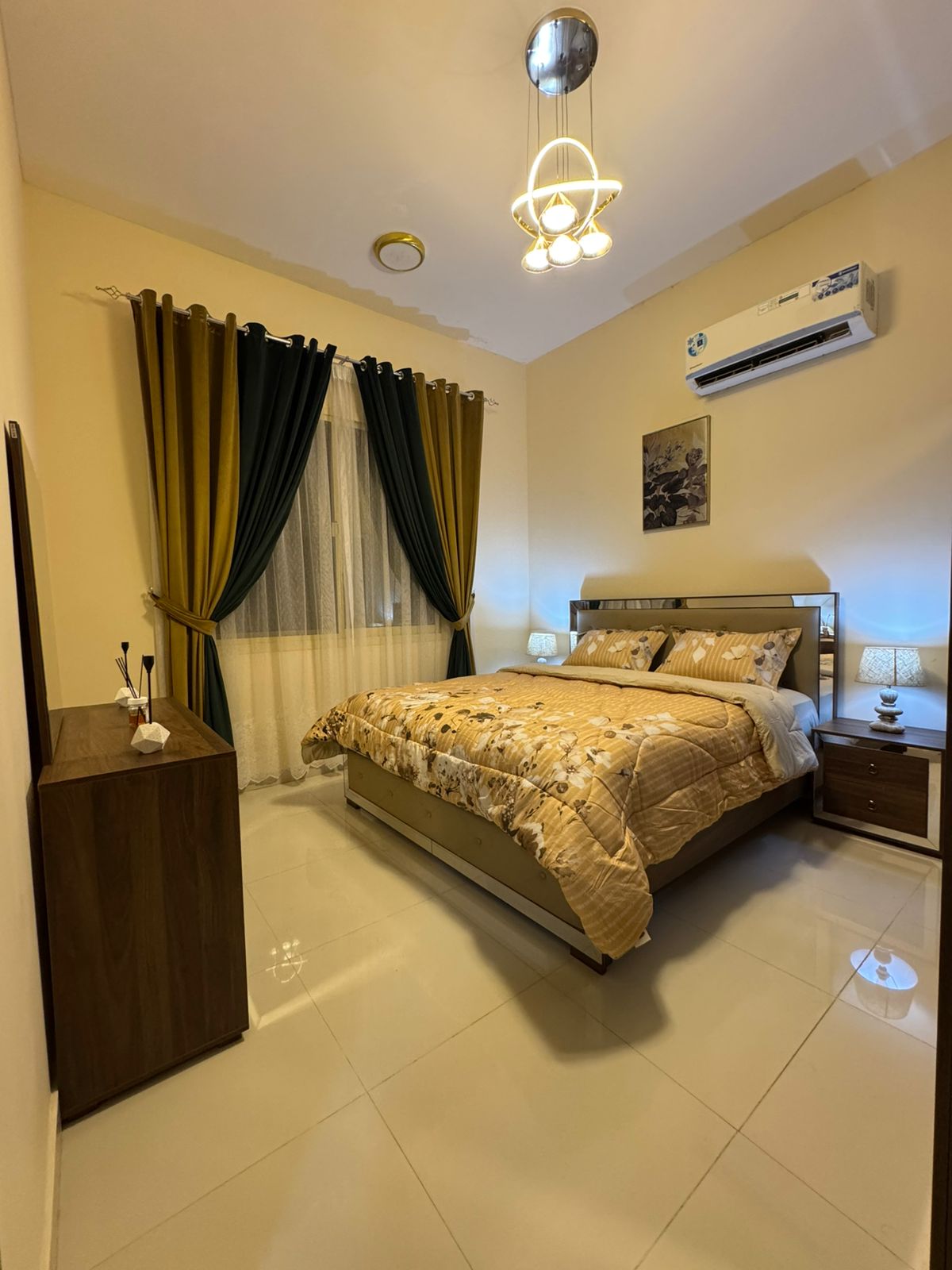 Furnished one bedroom and living room for monthly rent in Al Rawda 2 very clean furniture prime location close to all services quiet residential area