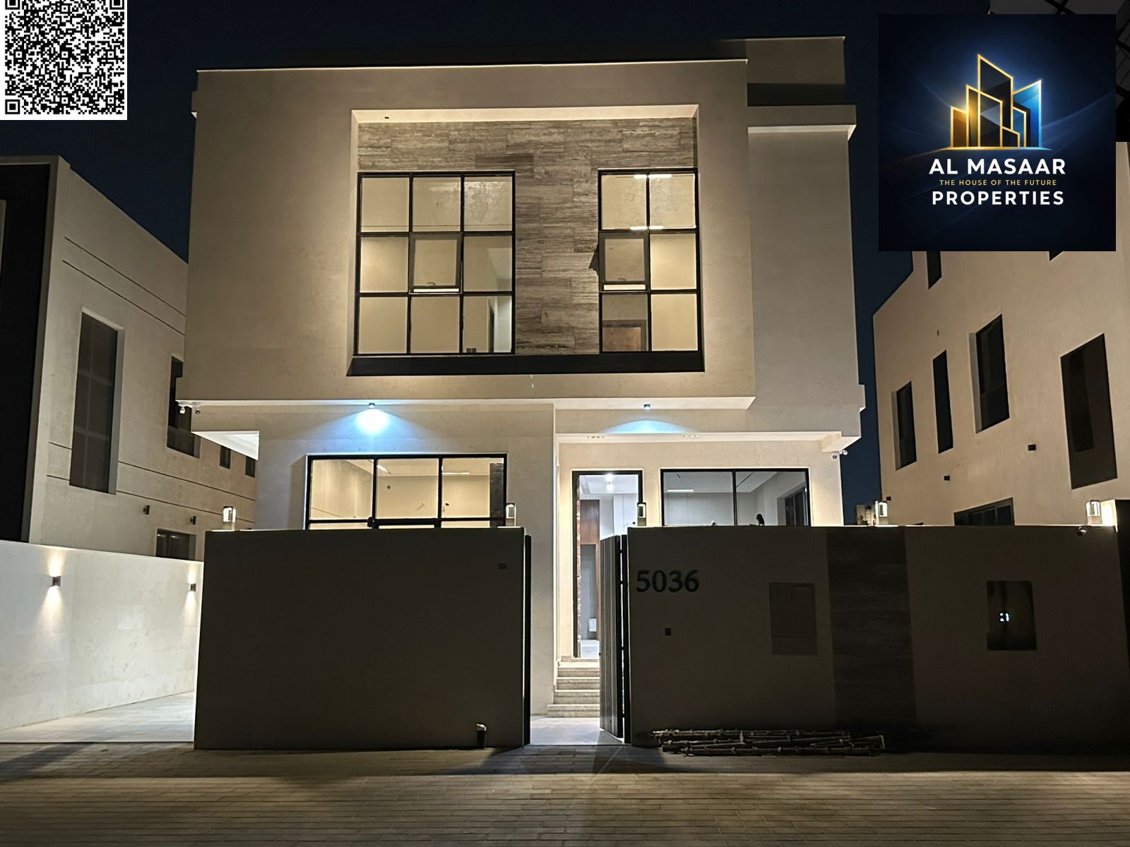 Modern villa with custom finishing and a full stone facade, price includes electricity, water, air conditioning, and registration fees.