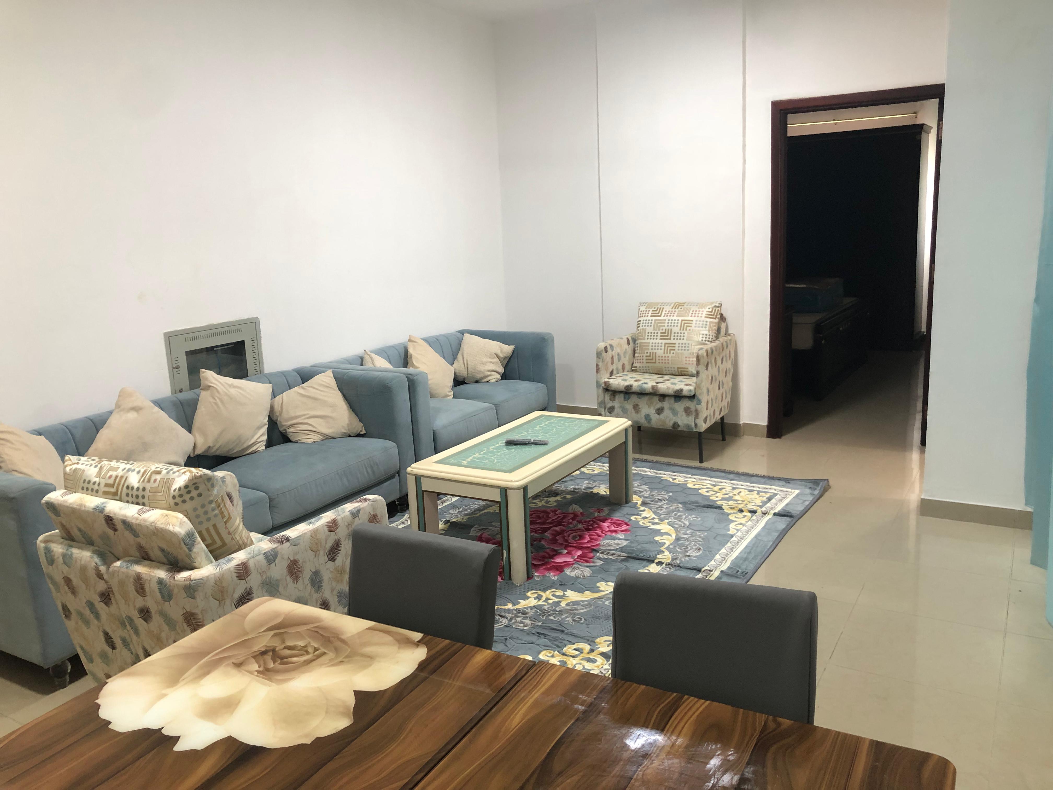 Furnished two bedroom and living room apartment for monthly rent in Al Rawda first tenant new furniture prime service area close to all amenities quie