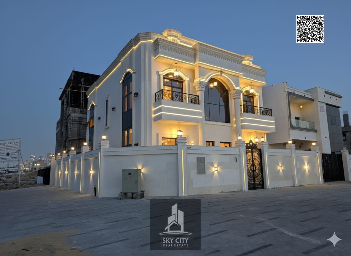 Classic corner villa on two streets, main street, near the mosque, prime location, registration fees included, custom finishing