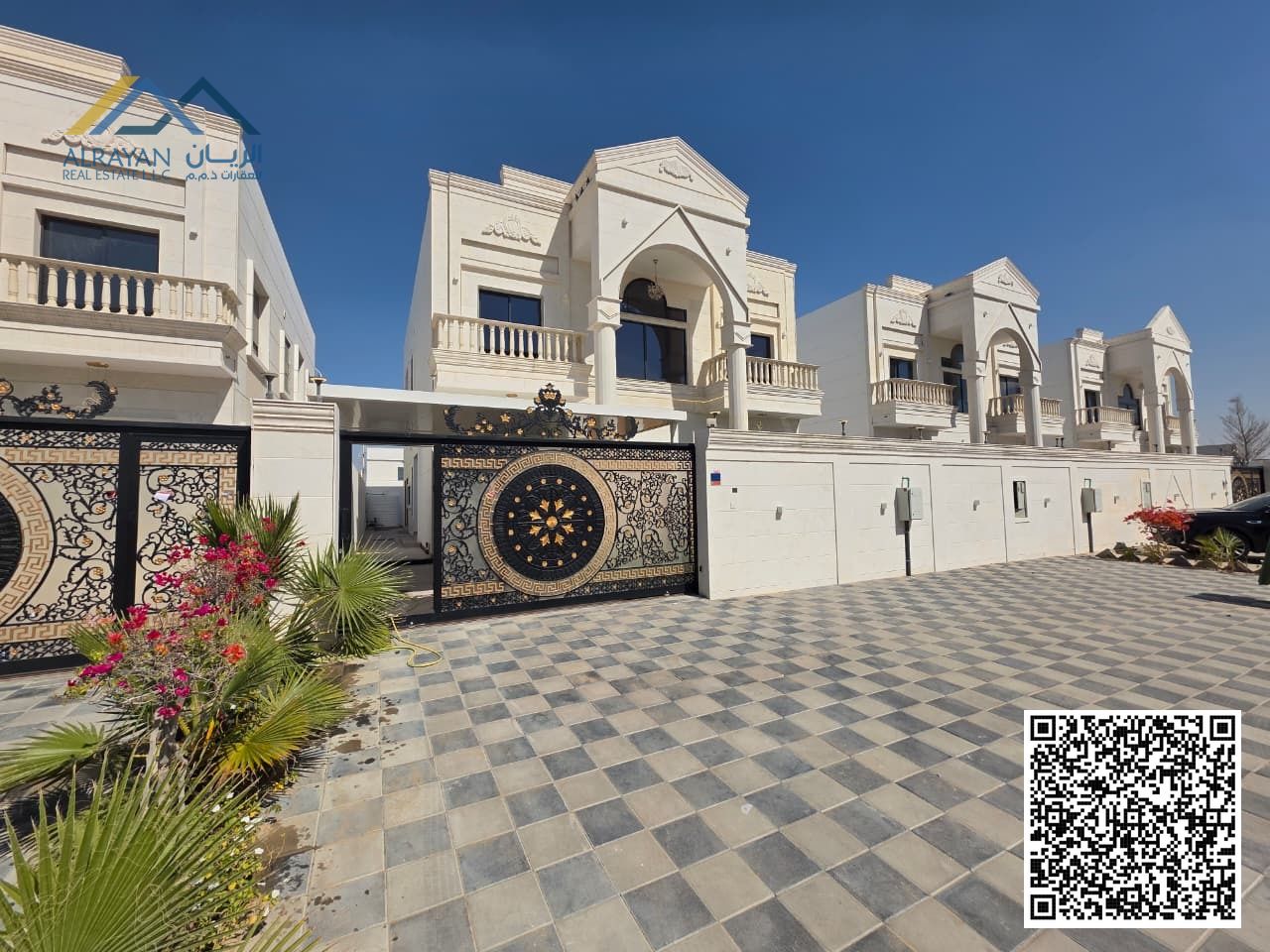 Luxury villa for sale in Ajman, finished to a super deluxe standard. The villa boasts an excellent location, just 3 minutes from Al Yasmin Park,
