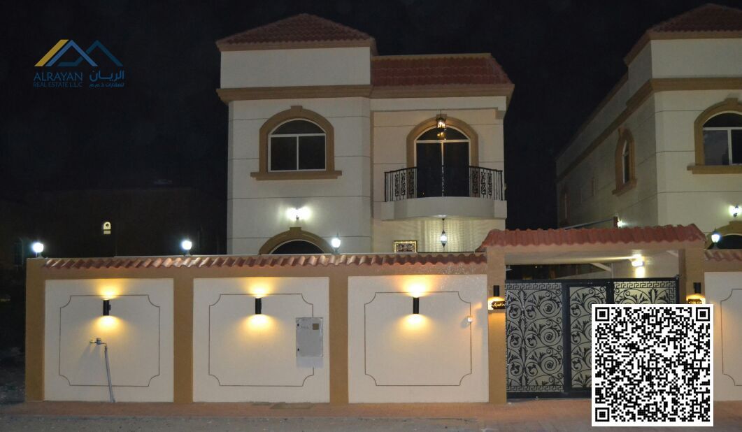 Luxury villa for sale in the heart of Ajman, Al Rawda 1. Super deluxe finishing. The villa is in an excellent location, just 3 minutes from Al Ya