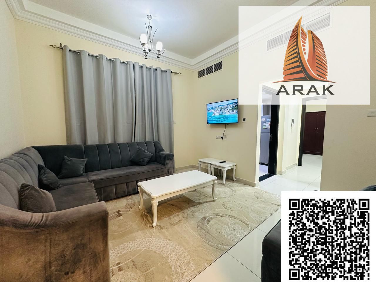 A distinctive furnished two bedroom apartment with a living room for rent, located in Ajman in Al Rawda Area One behind Al Hamidiya Police Station