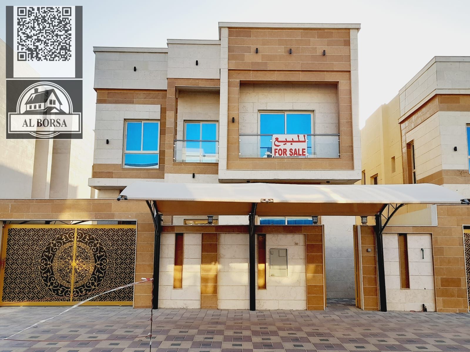Villa for rent in Al Yasmin, 5 master bedrooms, majlis, living room and maid's room: 100,000 in two installments