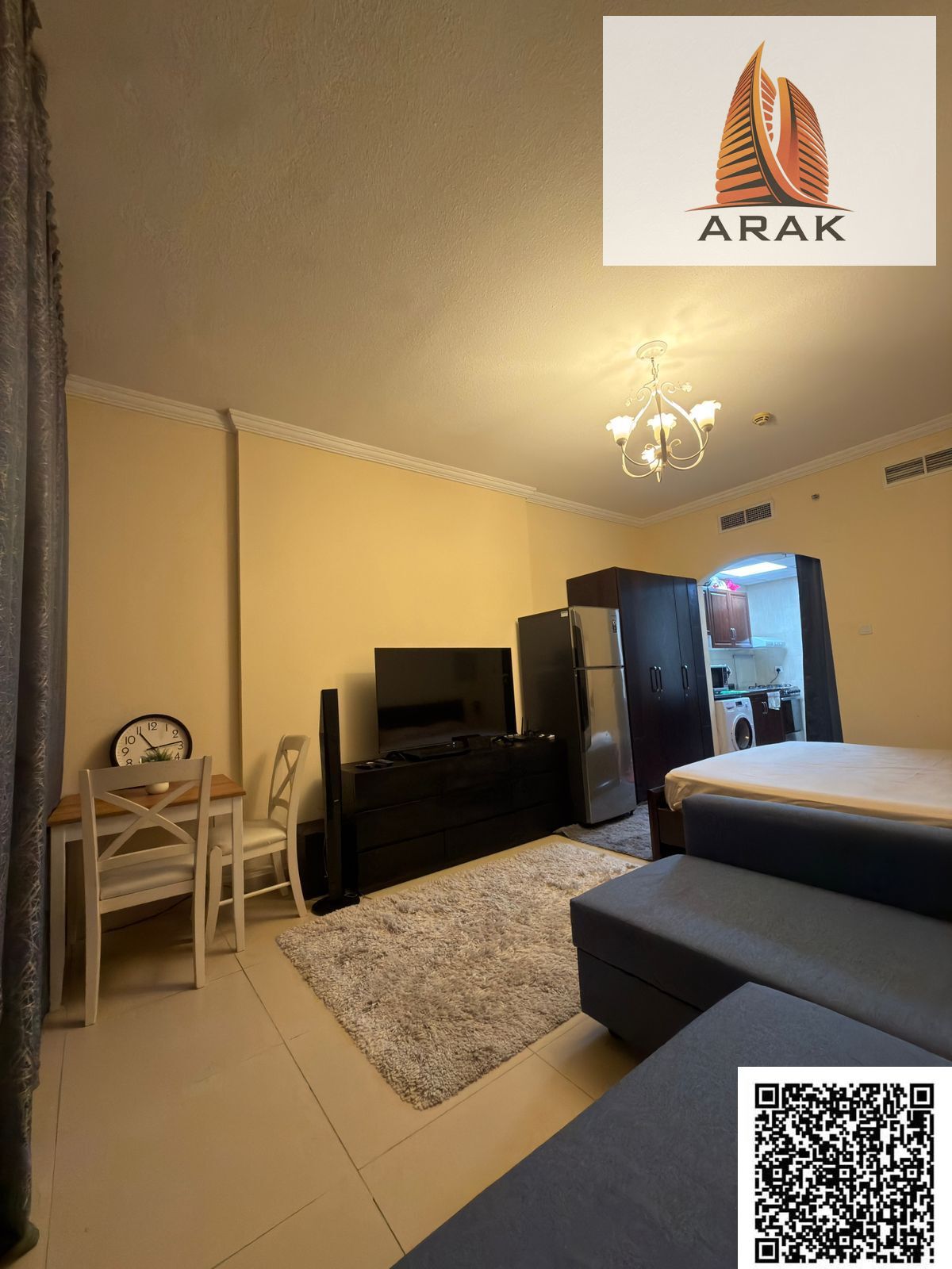 A luxurious and distinctive furnished studio for rent located in Al Yasmeen Towers in Ajman, in Al Jurf Two area opposite City Centre Ajman