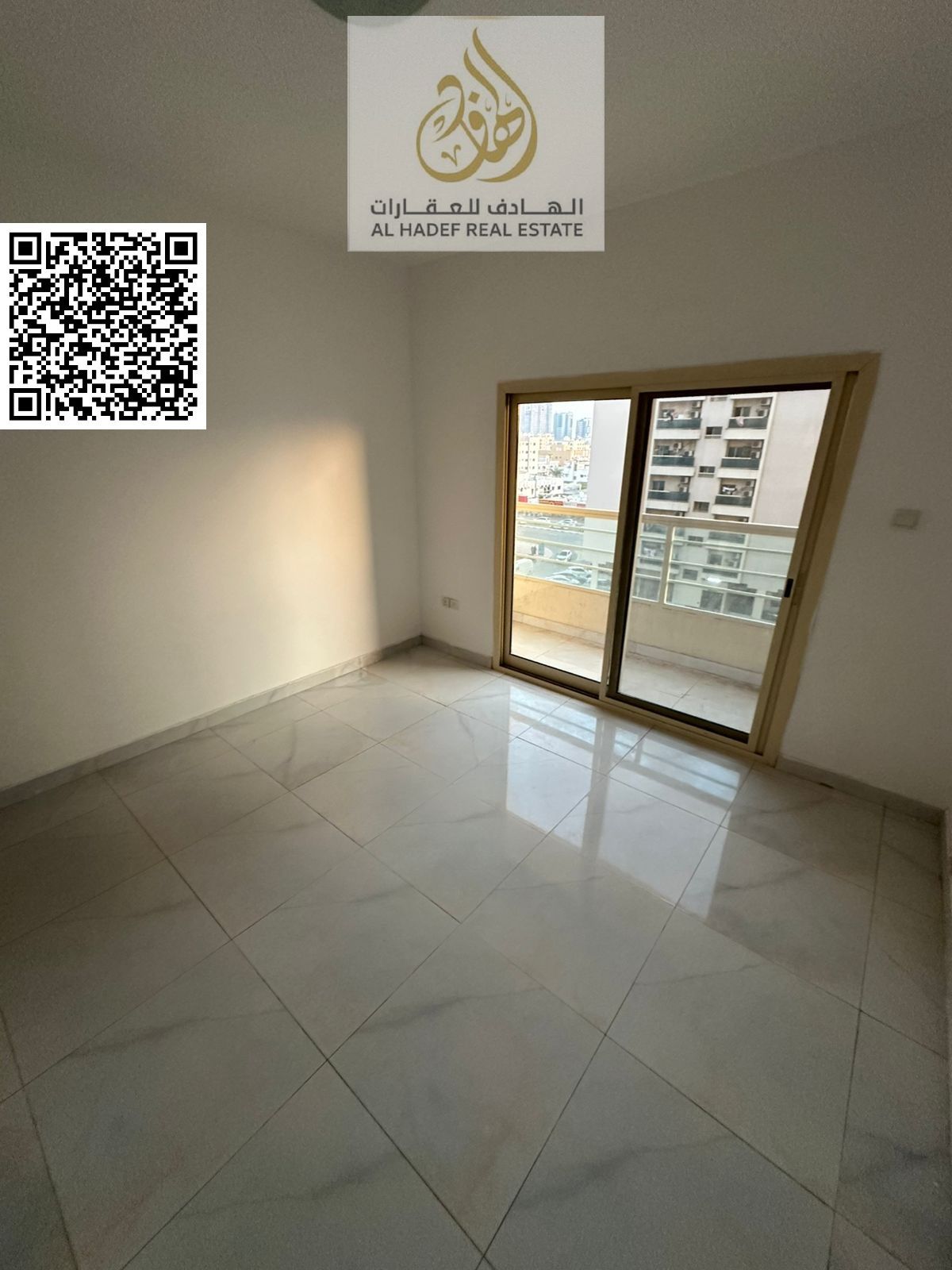 One bedroom, living room, two bathrooms, and a balcony. Large area. Located on King Faisal Street.