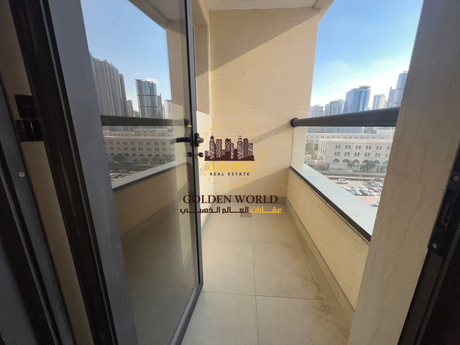 Al Khan Al Qasba | 2 master bedrooms + balcony, sea view, 3 baths, parking, 2-year-old tower. Rent AED 60K.