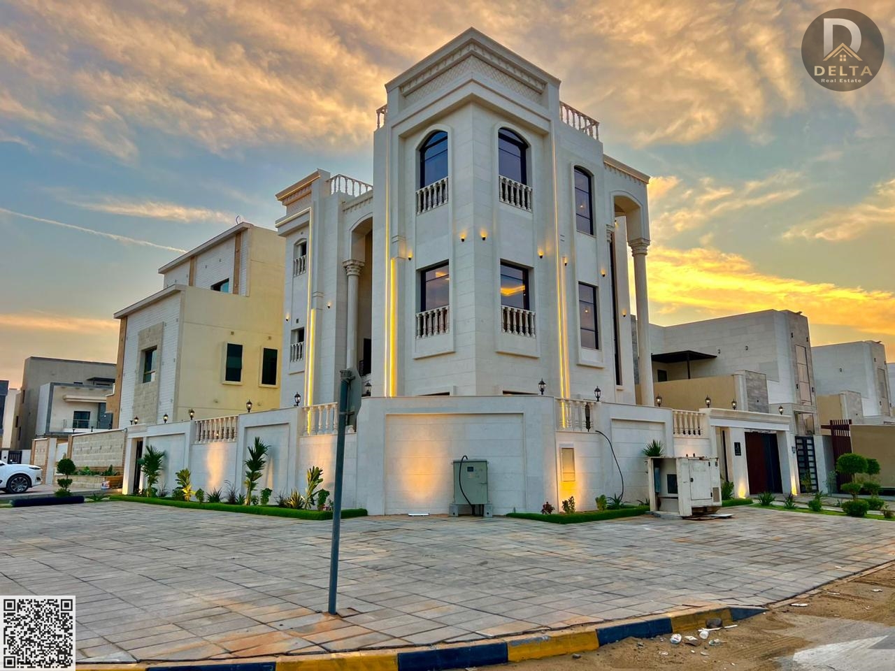 For sale: Corner villa in Al Zahia area with a private pool and elevator. The villa boasts a large built-up area and land plot, a high-end design, an